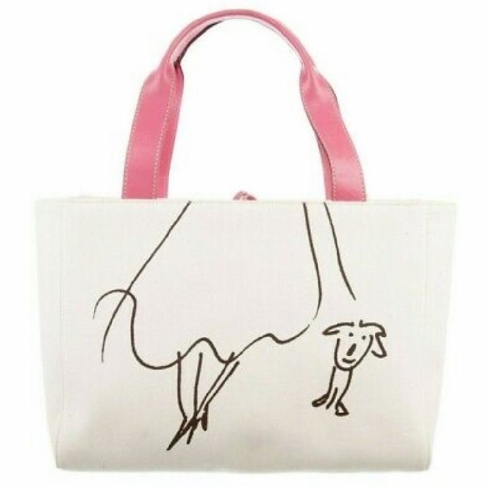 KATE SPADE x Maira Kalman Walk the Dog Cream and Pink Shoulder Purse Bag